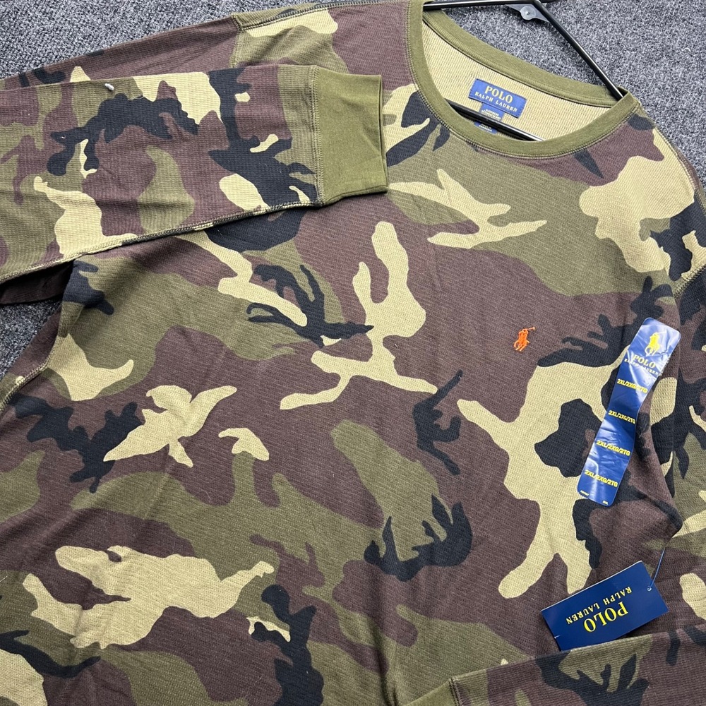 Polo Ralph Lauren Mens 2XL Camo Waffle Knit Thermal Long Sleeve Sleep Shirt NWT